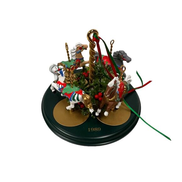 Vtg 1989 Hallmark Collection of 4 Carousel Horses w Stand Ginger Holly Star Snow - Picture 2 of 8